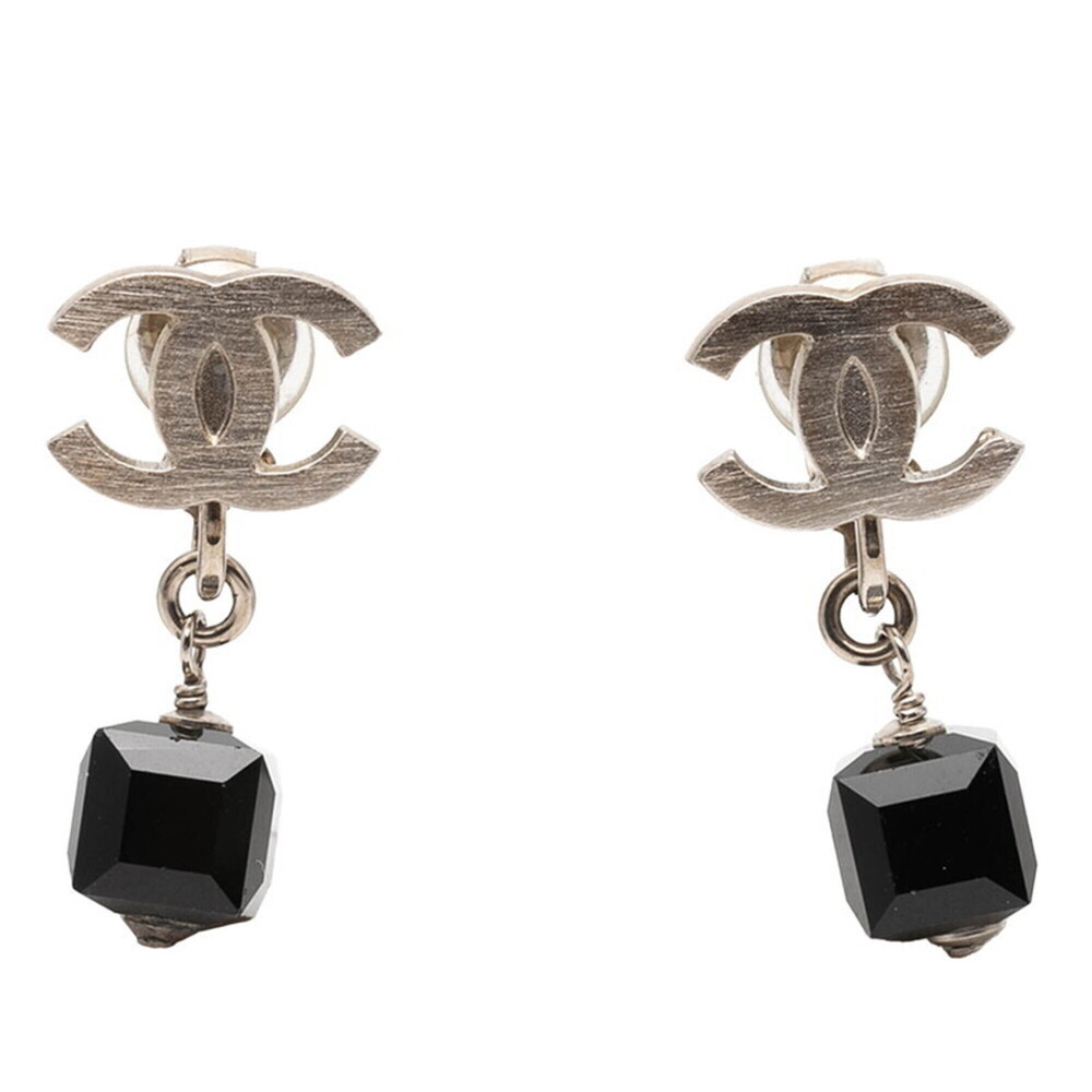 CHANEL Black Logo Earrings